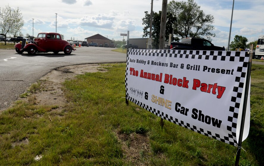 Entrance to the annual Auto Hobby and Rockers Bar and Grill Annual Block Party and Show and Shine Car Show at the Rough Rider Golf Course at Minot Air Force Base, N.D.,, Aug. 19, 2016.  The block party and car show featured several classic and modern cars as well as a burger burn. (U.S. Air Force photo by Staff Sgt. Chad Trujillo)