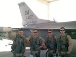 Air Force Gen. (then Maj.) Joseph L. Lengyel, second from left, the 28th chief of the National Guard Bureau, stands alongside fellow F-16 Fighting Falcon pilots assigned to the 149th Fighter Wing, Texas Air National Guard, during an overseas deployment, circa 1996. Lengyel was a member of the wing from 1991-2004. Pictured left to right: Bryan Bailey (unknown rank), Lengyel, Mike Littrell (unknown rank), and Ray Segui (unknown rank). (Photo courtesy of Gen. Joseph L. Lengyel via www.Facebook.com/GeneralLengyel)