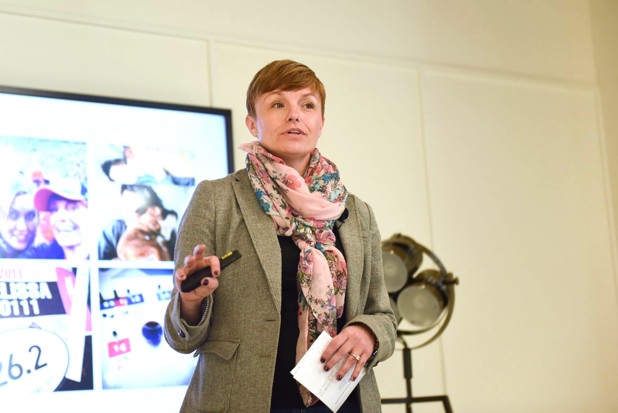 Capt. Melissa Boatwright, IMA to the public affairs officer at the 9th Reconnaissance Wing, Beale Air Force Base, California, addresses the audience at the inaugural 2015 Battle Tested Veterans event at the NASDAQ Entrepreneurial Center, San Francisco. Boatwright is the founder of the non-profit which aims to change perceptions of veterans through the use of data and first-person narrative. (Photo by Zephrine Hanson)

