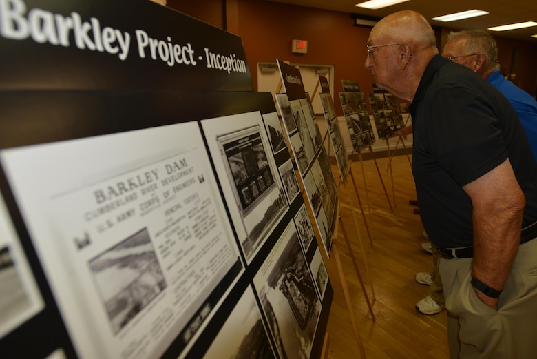 Displays at the Grand Rivers, Ky., Community Center marked the history of Barkley Dam at the reception following the commemoration marking the 50th anniversary of Barkley Dam Aug. 20, 2016.
