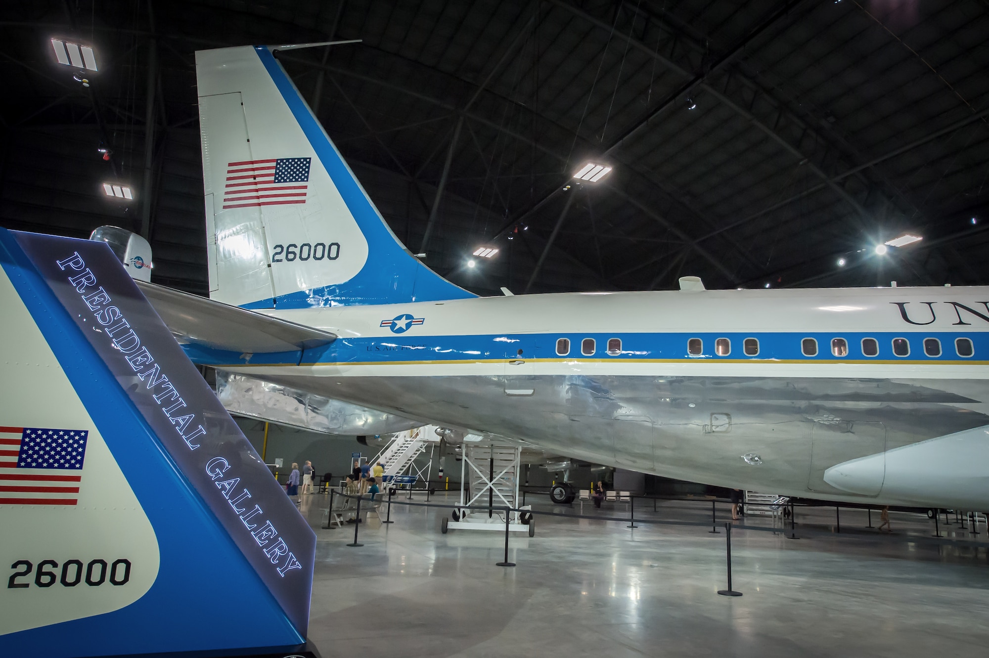 DAYTON, Ohio -- Boeing VC-137C SAM 26000 (Air Force One) in the Presidential Gallery at the National Museum of the United States Air Force. (U.S. Air Force photo by Jim Copes)
