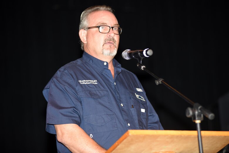 Mayor Tom Moodie of Grand Rivers, Ky., said he didn’t grow up during the creation of Barkley Dam and the lake, but is grateful that he enjoyed reaping the benefits during a commemoration marking the 50th anniversary of Barkley Dam at the Badgett Playhouse Theater in Grand Rivers, Ky., Aug. 20, 2016. 