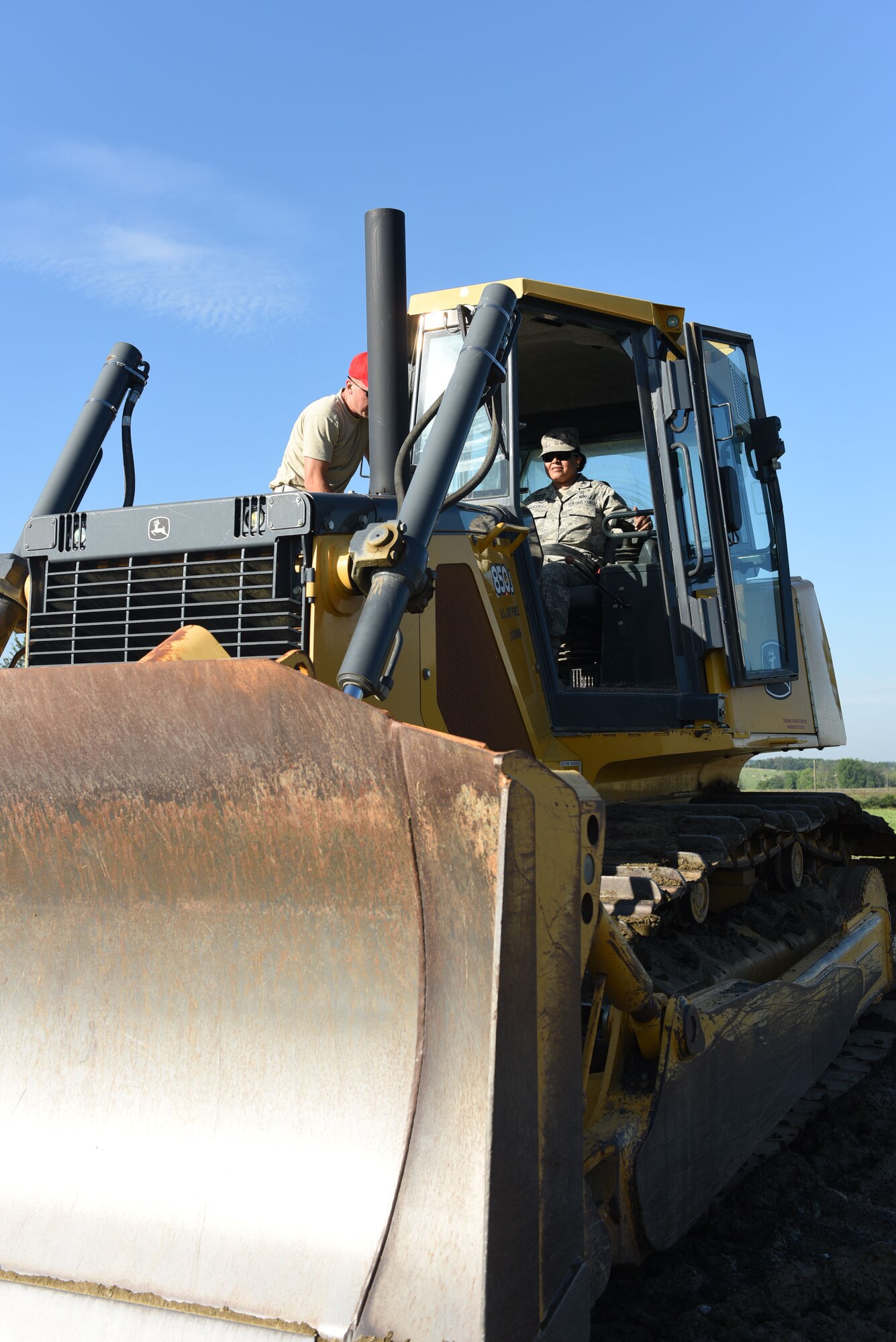 Col. Beena Maharaj, Commander of the 911th Mission Support Group, operates a bulldozer during a training exercise with the 911th Civil Engineering Squadron at Fort Indiantown Gap, Pennsylvania, August 13-14, 2016. The goal of the exercise was to give 911th CES Airmen an opportunity to get hands-on training with equipment not always available to them at their duty station. (U.S. Air Force photo by Airman 1st Class Beth Kobily)
