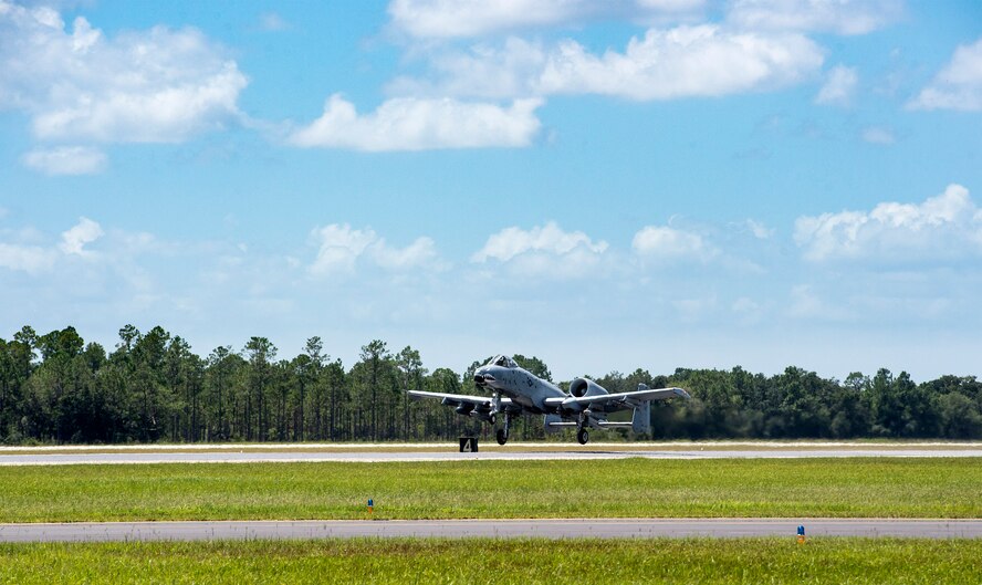 An A-10C Thunderbolt II takes off, Aug. 19, 2016, at Avon Park Air Force Range, Fla. New operating guidelines that were activated June 18, and this is only the fourth time A-10C’s have flown in and out of the range under the guidelines. The new guidelines allow pilots to use visual flight rules when approaching, landing and taking off instead of being instructed and directed by tower personnel. (U.S. Air Force photo by Airman 1st Class Janiqua P. Robinson)