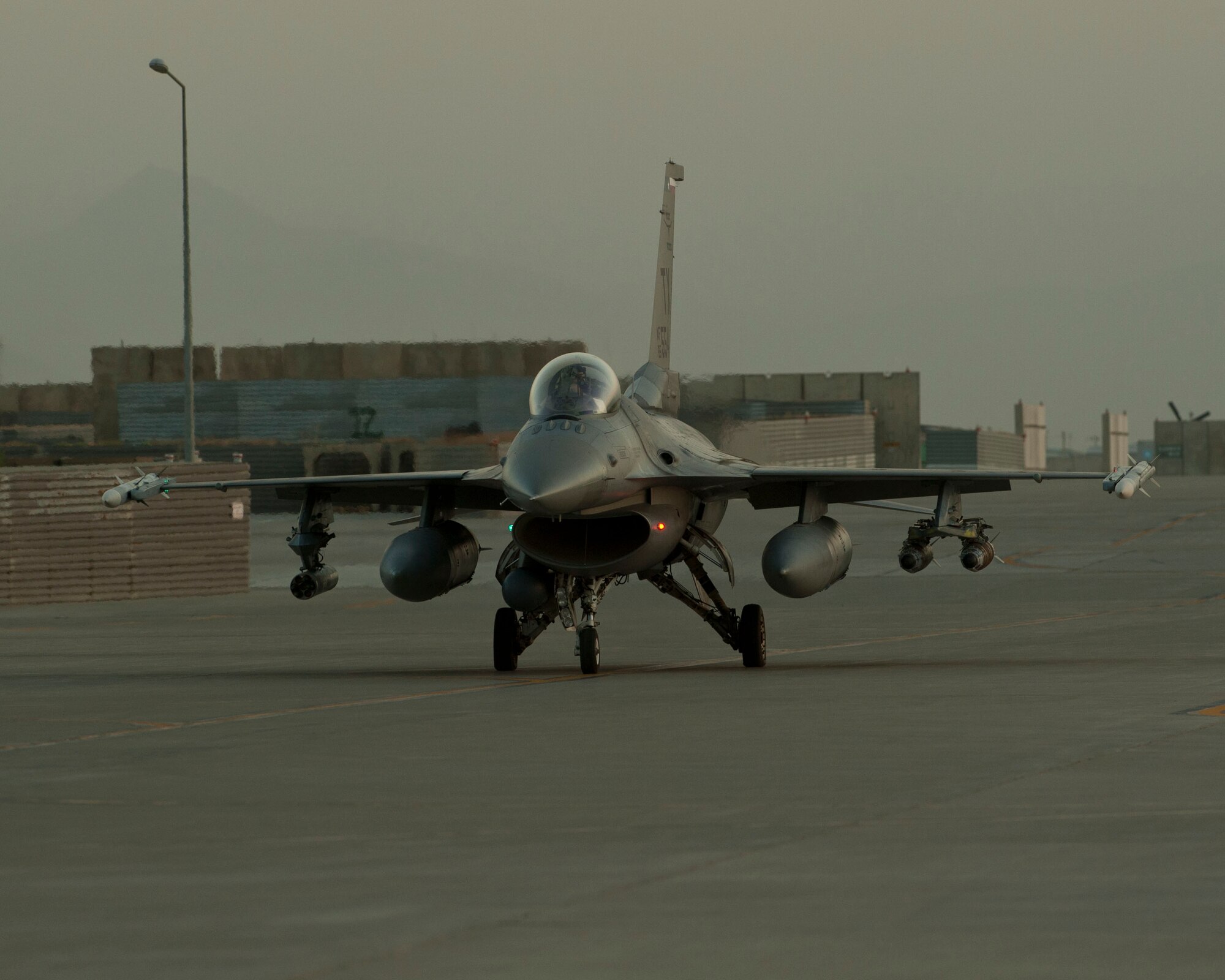 An F-16C Fighting Falcon from the 93rd Expeditionary Fighter Squadron taxis out of a parking spot Aug. 22, 2016, Bagram Airfield Afghanistan. The F-16s from the 93rd EFS are the only dedicated fighter aircraft in Afghanistan. (U.S. Air Force photo by Capt. Korey Fratini)