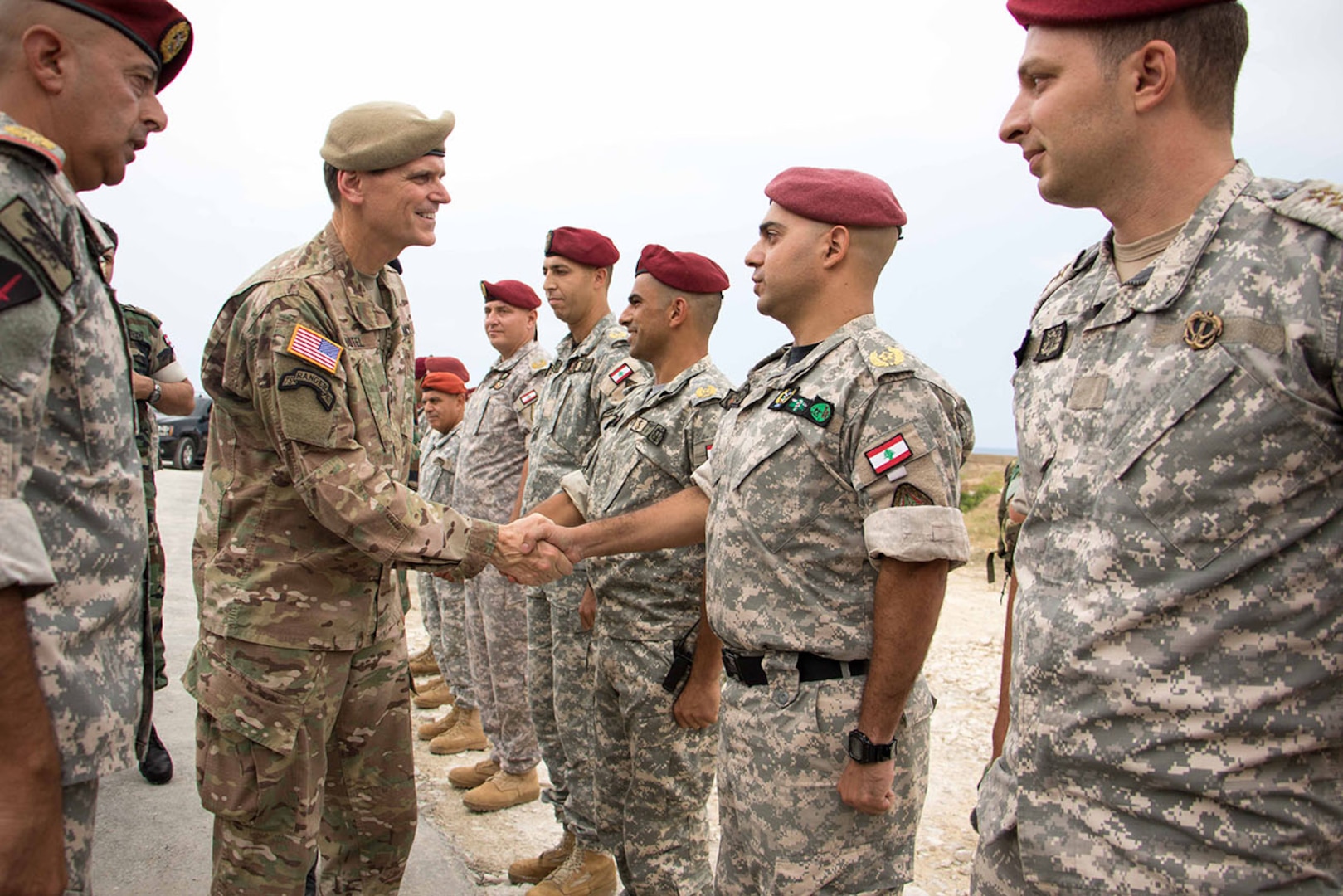 General Joseph L. Votel, U.S. Central Command Commander, meets members of the Lebanese Armed Forces during his visit to the Amchit military base August 23, 2016