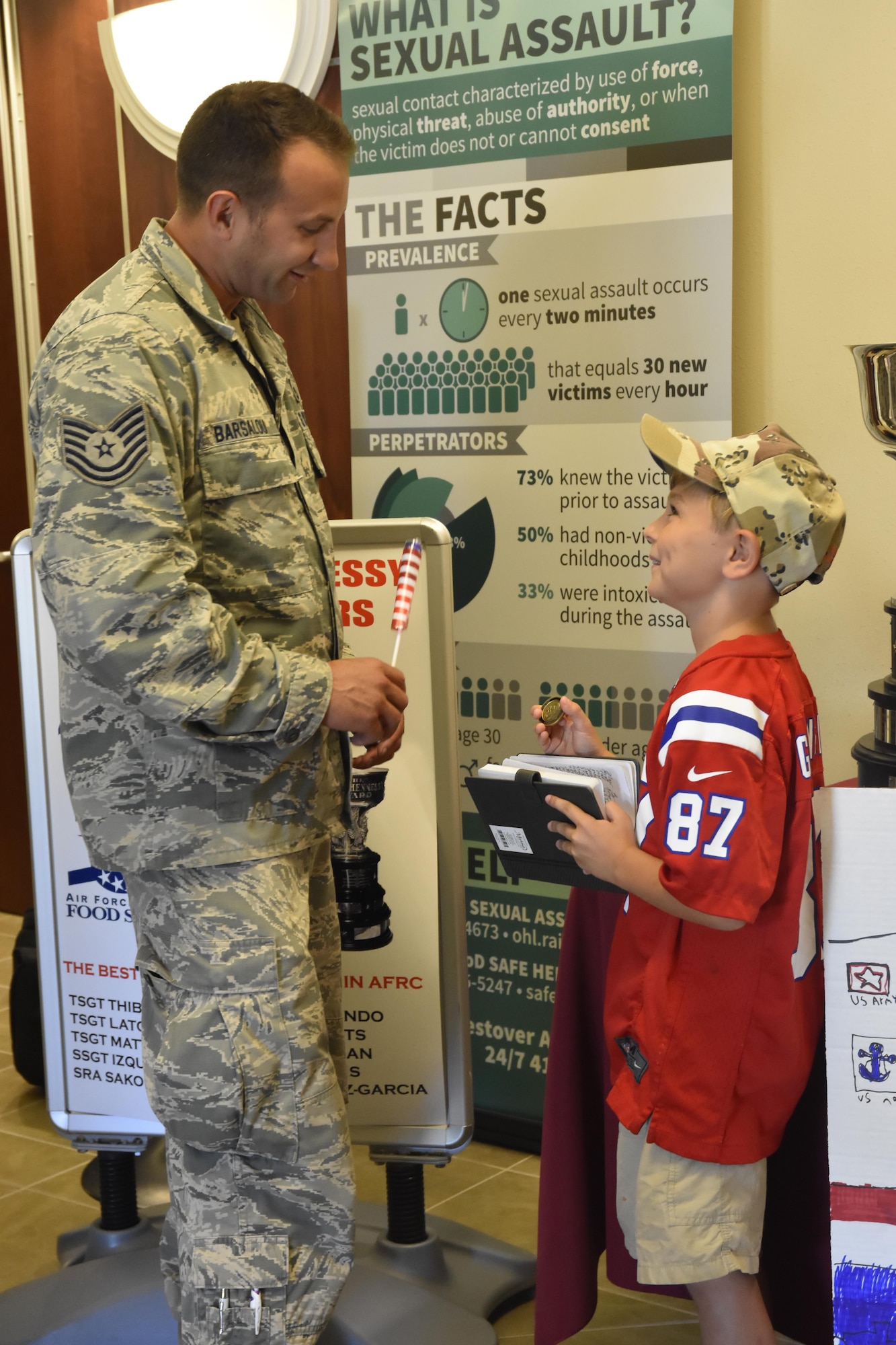 Ten-year old Jeffrey from Agawam, Mass. shakes hands and obtains the autographs of more than 200 Airmen during lunch hour at the Westover Consolidated Club on August 7, 2016. Jeffrey is on a mission to see how many veterans he can thank before Veteran's Day this year. Jeffrey was coined by members from several squadrons at Westover, including the 439th Civil Engineering Squadron "dirt boys."