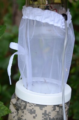 On June 23, 2016, traps designed to catch mosquitos are placed in close proximity to where recent bite complaints on Dobbins Air Reserve Base, Ga. were made. The traps are collected June 24, 2016, and prepared for examination of mosquitos possibly carrying the zika virus. (U.S. Air Force photo/Don Peek)