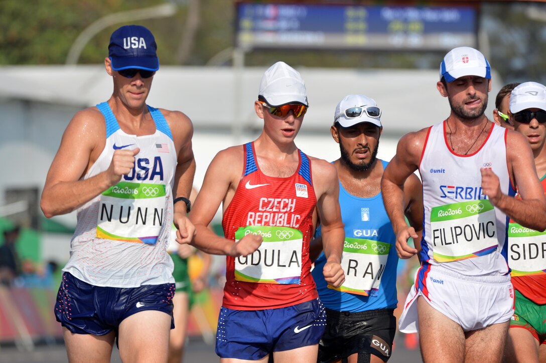 Staff Sgt. John Nunn of the U.S. Army World Class Athlete Program competes in the men's 50-kilometer race walk Aug. 19 at the Rio Olympic Games in Rio de Janeiro. U.S. Army photo by Tim Hipps, IMCOM Public Affairs #SoldierOlympians #ArmyOlympians #ArmyTeam #GoArmy #ArmyStrong #TeamUSA #RoadToRio #Olympics