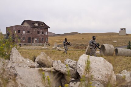 The 2016 U.S. Army Reserve Best Warrior winners and runner-ups navigate an urban terrain site during training at Fort Harrison, Mont., August 5, 2016. The USAR BWC winners from the noncommissioned officer and Soldier category are going through rigorous training, leading up to their appearance at Fort A.P. Hill later this year for the Department of Army BWC. (U.S. Army Reserve photo by  Brian Godette, USARC Public Affairs)