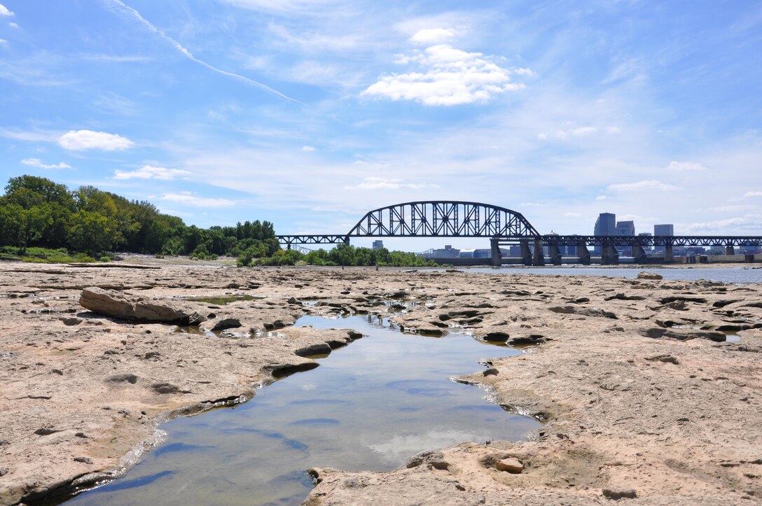 The McAlpine Dam on the Ohio River at Louisville, Ky., exposes fossil beds that date back to the Devonian period, some 390 million years ago. 