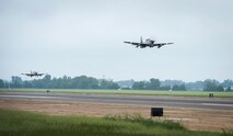 Two Colombian Air Force A-29B Super Tucanos take-off during Exercise Green Flag East at Barksdale Air Force Base, La., Aug. 17, 2016. The flight teams consisted of Colombian Air Force aviators and U.S. Air Force A-10 pilots. The exercise provides aviators from both countries with the opportunity to learn from each other. (U.S. Air Force photo / Senior Airman Mozer O. Da Cunha)