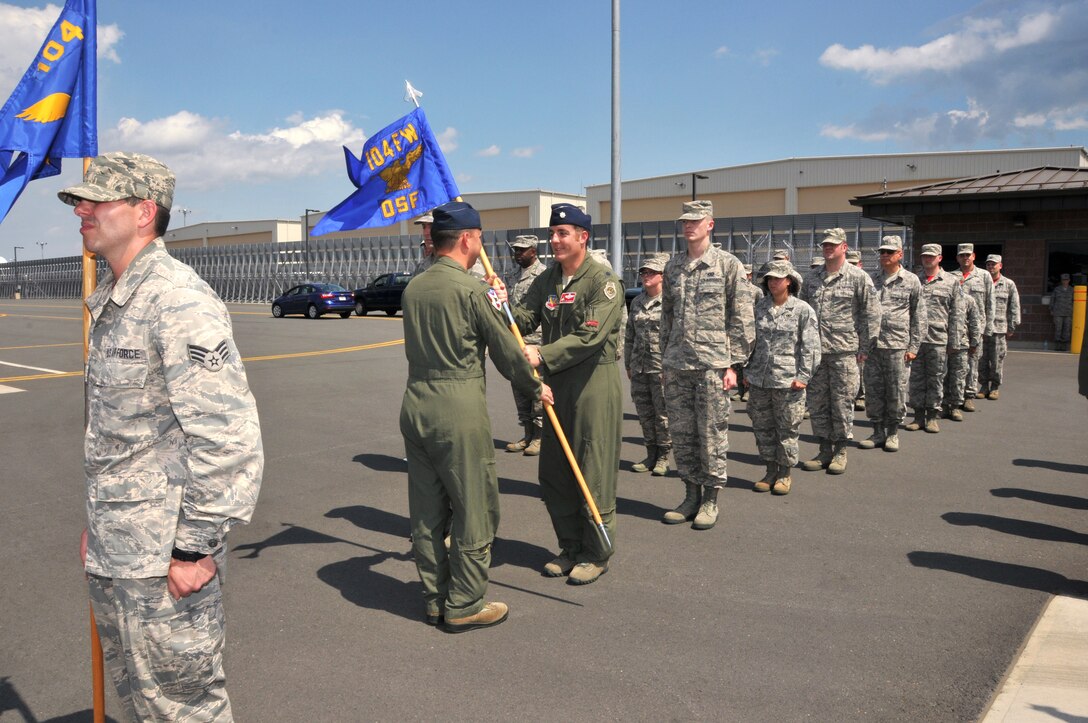 The 104th Fighter Wing holds awards ceremony and mother of all change of command ceremony, Barnes Air National Guard Base, Westfield, Massachusetts. During the Wing's ceremony four major awards were presented, and six changes of commands were performed. (U.S. Air National Guard photo by Tech Sgt. Melanie Casineau)