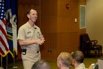 The Chief of Naval Operations (CNO), U.S. Navy Adm. John M. Richardson, provides remarks during a Navy all-hands call at Offutt Air Force Base, Neb., Aug. 24, 2016. During the forum, Richardson discussed the U.S. Navy's design for maintaining maritime security today and into the future and answered questions from members of the audience. While here, Richardson also participated in discussions with U.S. Navy Adm. Cecil D. Haney, U.S. Strategic Command (USSTRATCOM) commander, and other USSTRATCOM leaders on modernization of the sea-based leg of the nuclear triad and other areas of collaboration and mutual interest. A member of the Joint Chiefs of Staff, the CNO is the principal naval adviser to the president and to the Secretary of the Navy (SECNAV) on the conduct of war, and is the principal adviser and naval executive to the SECNAV on the conduct of activities of the Department of the Navy. One of nine DoD unified combatant commands, USSTRATCOM has global strategic missions assigned through the Unified Command Plan, which include strategic deterrence; space operations; cyberspace operations; joint electronic warfare; global strike; missile defense; intelligence, surveillance and reconnaissance; combating weapons of mass destruction; and analysis and targeting. (U.S. Air Force photo by Staff Sgt. Jonathan Lovelady)