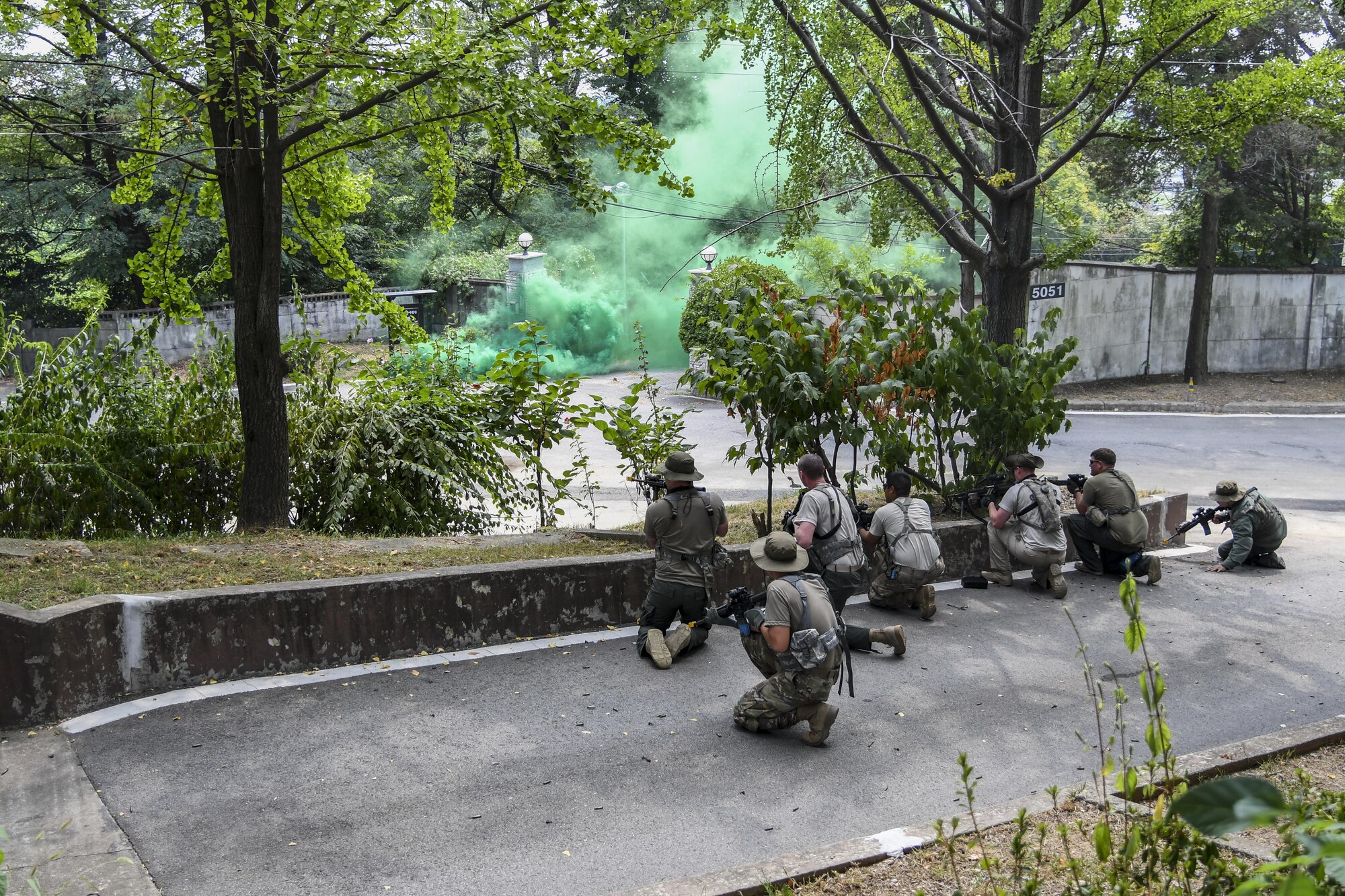 Simulated opposing forces attack a U.S. munitions supply convoy during Exercise Beverly Herd 16-2, on Osan Air Base, Republic of Korea, Aug. 24, 2016. The exercise provides Team Osan an opportunity to practice wartime procedures in a realistic environment. (U.S. Air Force photo by Tech. Sgt. Rasheen Douglas)
