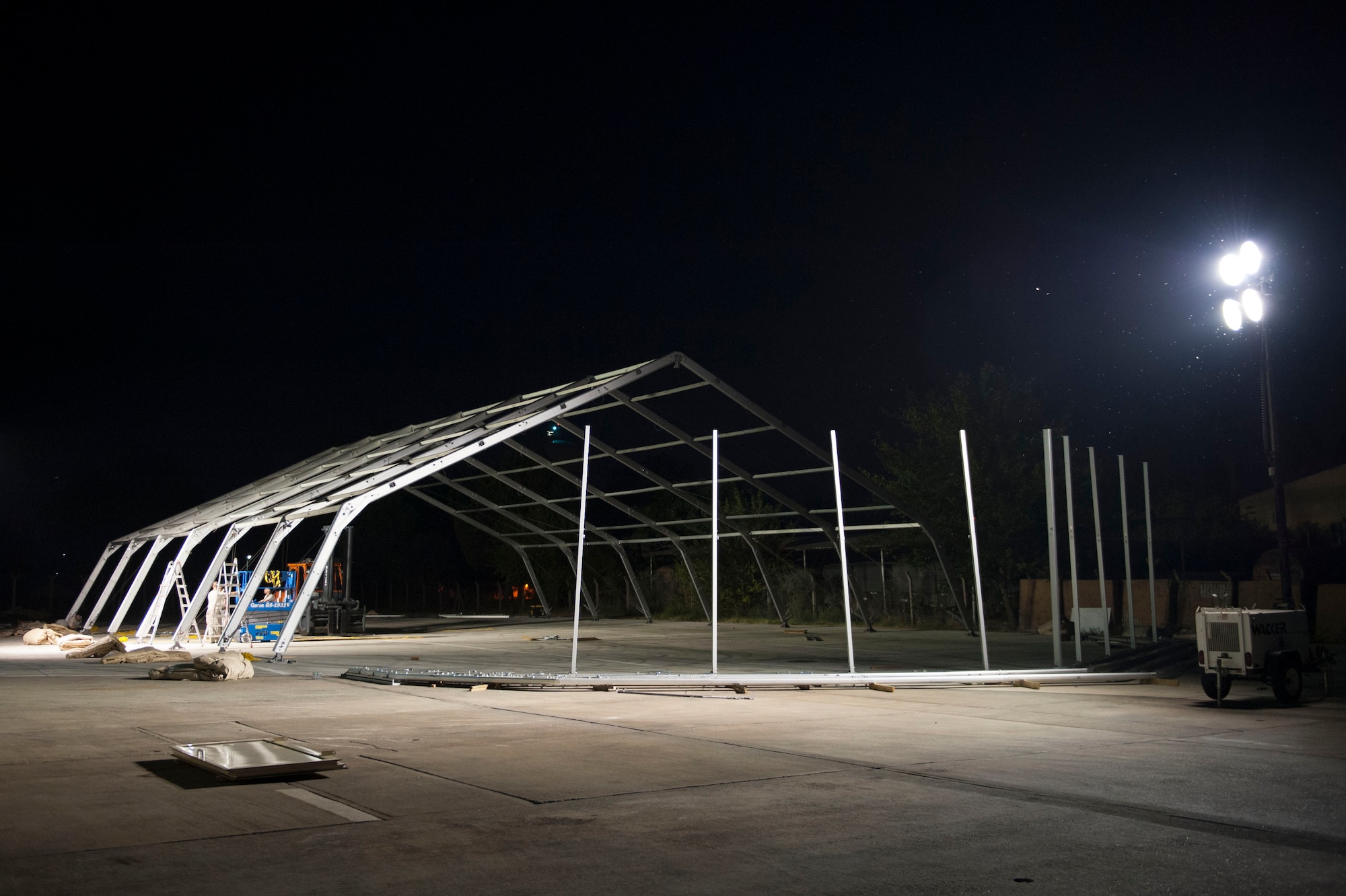 U.S. Air Force Airmen assigned to the 49th Materiel Maintenance Squadron, construct an 8K dome shelter Aug. 8, 2016 at Incirlik Air Base, Turkey. The shelter is being constructed for aircraft maintenance on the flightline. (U.S. Air Force photo by Airman 1st Class Devin M. Rumbaugh)