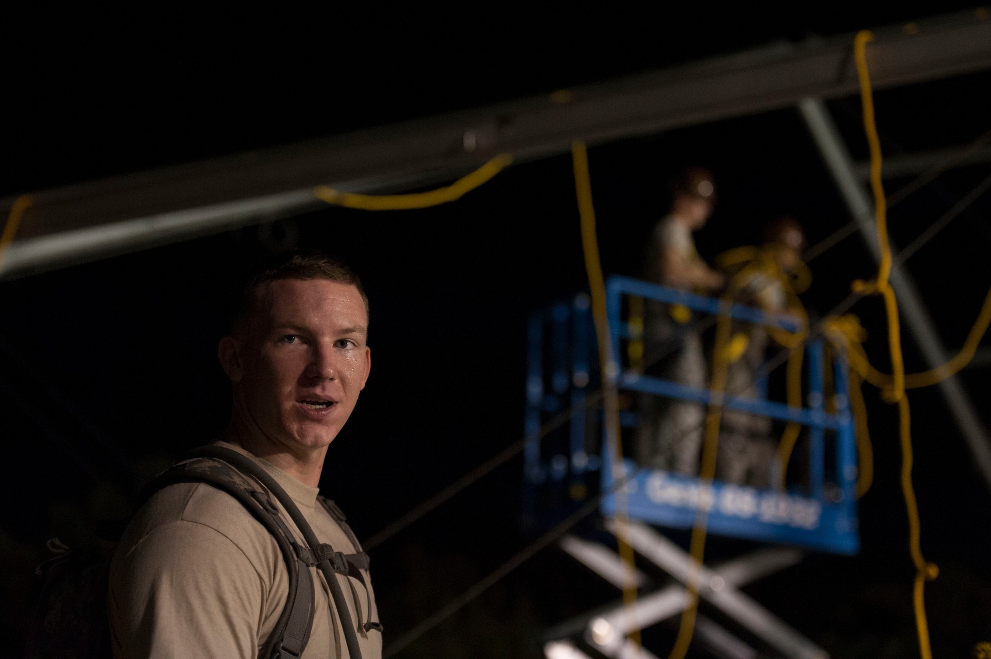U.S. Air Force Senior Airman Bradley Dilworth, 49th Material Maintenance Squadron electrical power production specialist, from Holloman Air Force Base, N.M., looks for a tool Aug. 8, 2016, at Incirlik Air Base, Turkey. Dilworth was chosen for a nine-man team to deploy to Incirlik to construct 8K dome shelters. (U.S. Air Force photo by Airman 1st Class Devin M. Rumbaugh)