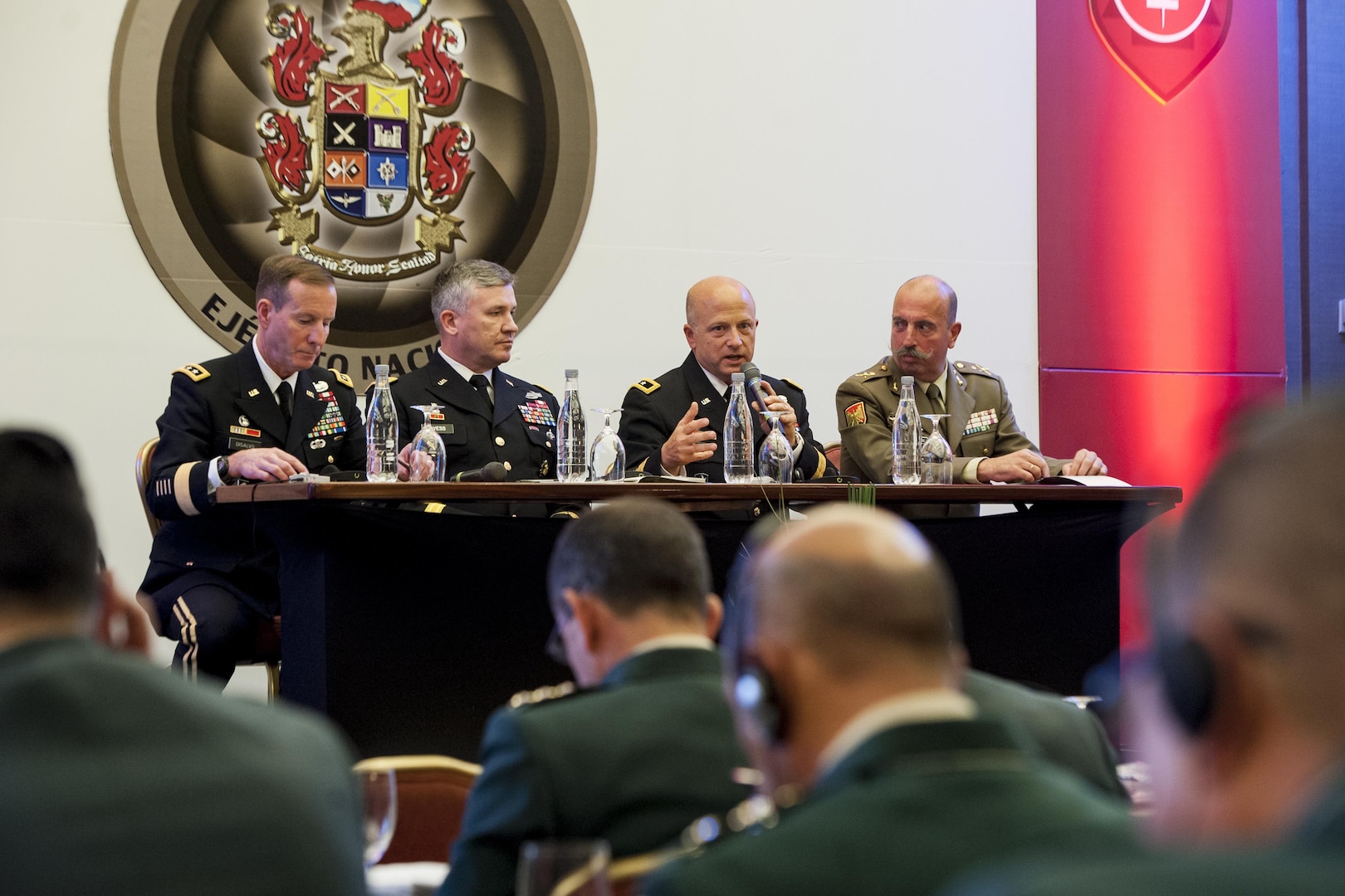 U.S. Army Maj. Gen. Robert E. Livingston, Jr., the adjutant general of South Carolina, participates in a panel discussion during the Colombian Army Transformation Symposium, Bogota, Colombia, Aug. 5, 2016.  Livingston’s discussions included the advantages of having a reserve force and challenges of developing a robust reserve component.  The South Carolina National Guard and the Colombian military began the State Partnership relationship in July 2012 and have continued to deepen the partnership. 