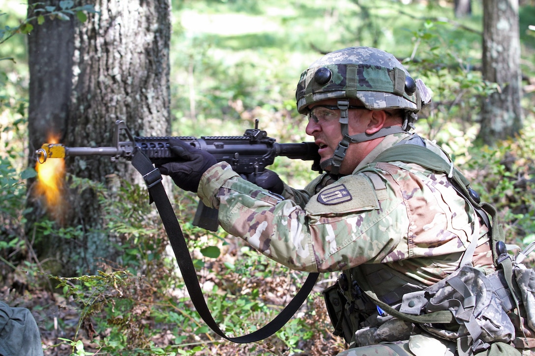 A U.S. Army Reserve Soldier assigned to the 327th Engineer Company, 397th Engineer Battalion, 372nd Engineer Brigade, 416th Theater Support Command, engages the "enemy" in a complex attack during Combat Support Training Exercise 86-16-03 (CSTX 86-16-03) on Fort McCoy, Wis., Aug. 22, 2016. Nearly 9,000 service members from across the country are participating in CSTX 86-16-03 hosted by the 86th Training Division and the 84th Training Command’s third and final CSTX of the year. (U.S. Army Reserve Photo by Sgt. 1st Class Clinton Wood).