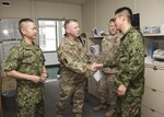 U .S. Army Command Sgt. Maj. James P. Wills (left), the interim command sergeant major of the Army Reserve, shakes hands with Japan Ground Self-Defense CPT Yoshikai Kawamoto (right), JGSDF Ground Staff Office liaison officer to U.S. Army Japan, Aug. 24, 2016.  For the first time in their military careers, Wills and LTG Charles D. Luckey, chief, U.S. Army Reserve, visited Japan to understand the close partnership between USARJ and the Army Reserve. Their short yet informative tour also gave the Army Reserve's most senior leaders a rare opportunity to directly engage with Soldiers working and training in Japan and promote the Army Reserve's new vision of becoming a lethal, capable and combat ready force prepared to face the unique challenges in the Pacific.