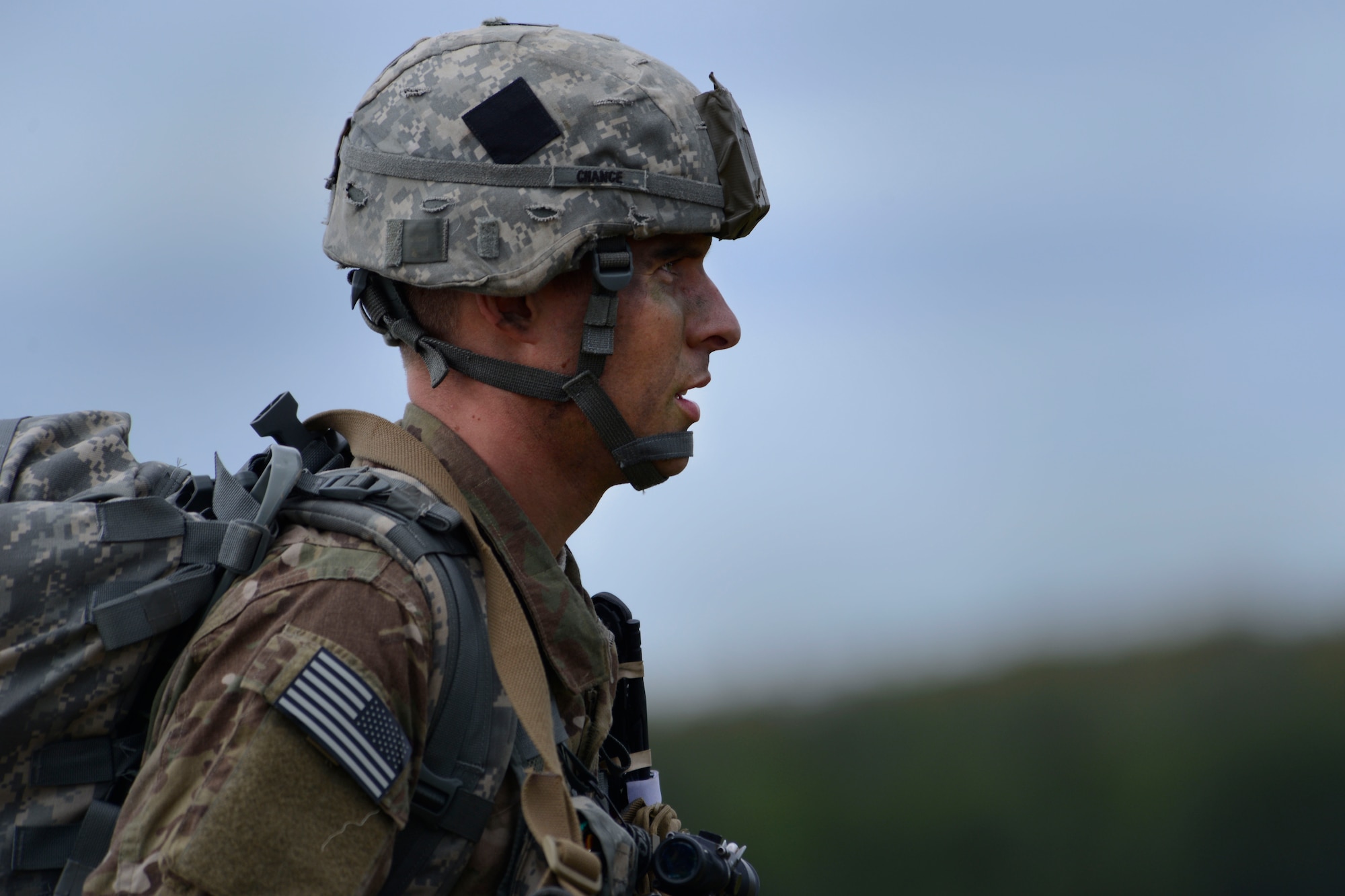 A paratrooper assigned to the 1st Battalion, 501st Parachute Infantry Regiment, 4th Infantry Brigade Combat Team (Airborne), 25th Infantry Division, U.S. Army Alaska, participates in a joint forcible entry exercise at Malemute Drop Zone on Joint Base Elmendorf-Richardson, Alaska, Aug. 23, 2016, as part of Exercise Spartan Agoge. Spartan Agoge is a brigade-level field training exercise that began Aug. 15, and focuses on an array of combat-related tasks from squad live-fire exercises to helicopter air insertion and airborne assault training. (U.S. Air Force photo by Airman 1st Class Valerie Monroy)