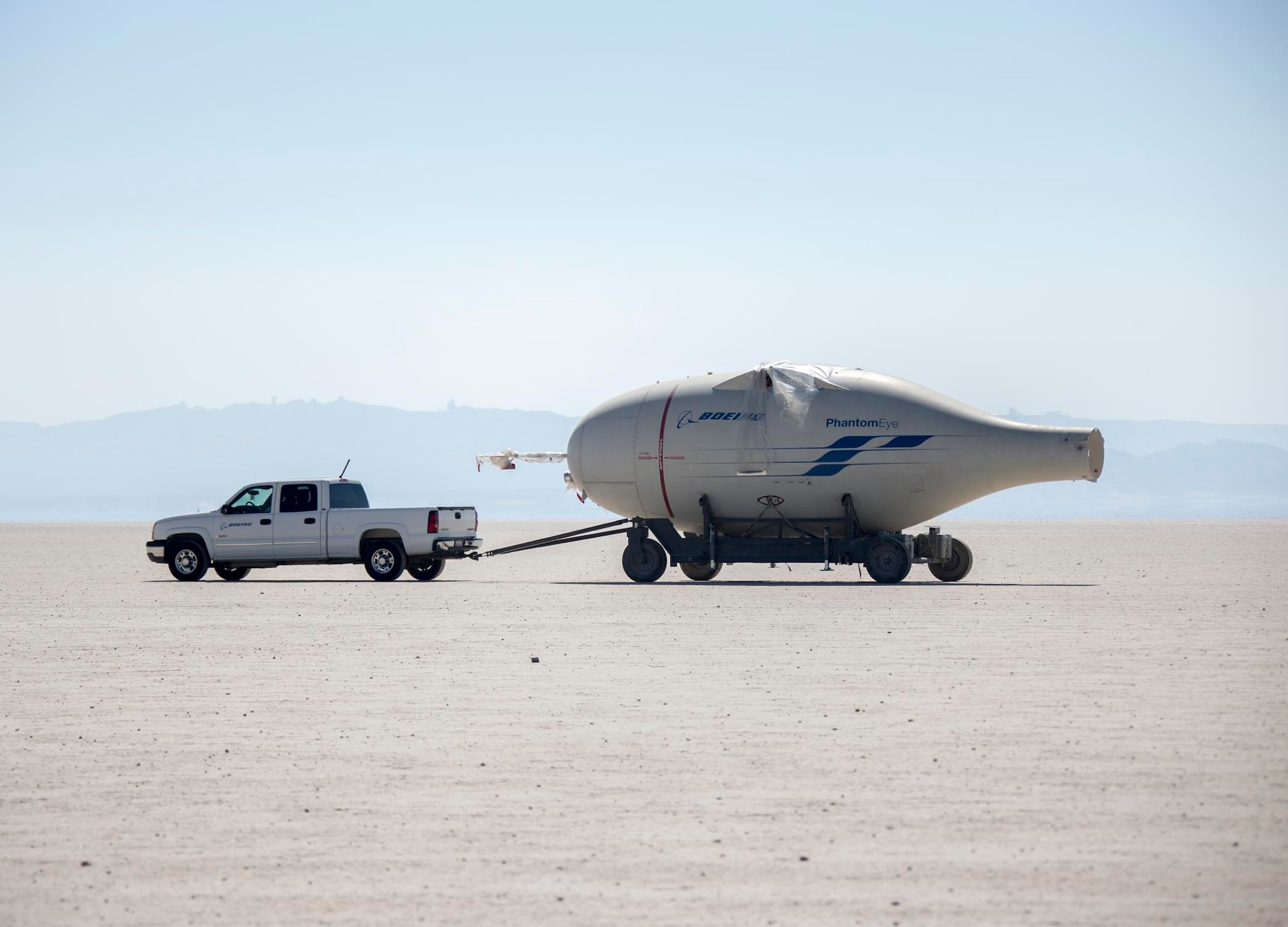 The Phantom Eye aircraft was towed in pieces to the Air Force Flight Test Museum's restoration hangar Aug. 17. (U.S. Air Force photo by Christopher Okula)