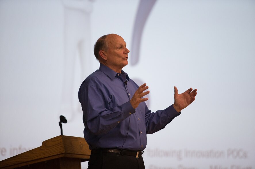 Retired Gen. Gregory S. Martin, a former commander of Air Force Materiel Command, speaks about innovation and the nation’s third offset strategy Aug. 24, 2106, at Edwards Air Force Base, Calif. (U.S. Air Force photo/Don Allen)