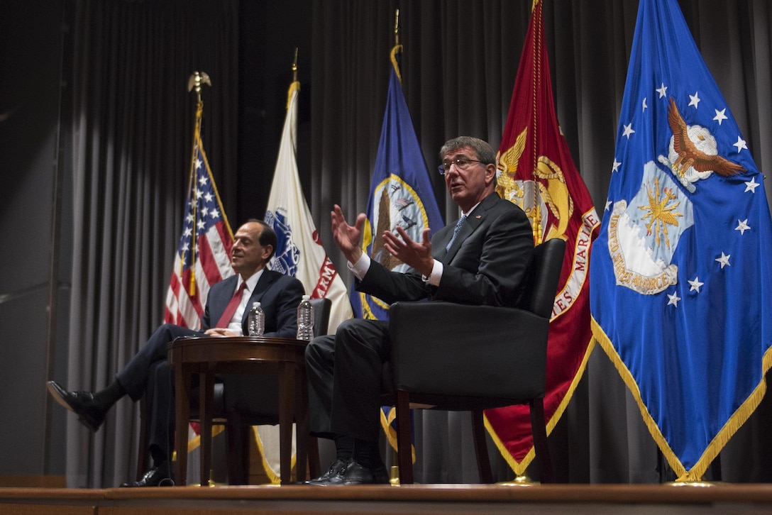 Defense Secretary Ash Carter speaks at a town hall meeting at the Office of the Inspector General in Alexandria, Va., Aug. 25, 2016. DoD photo by Navy Petty Officer 1st Class Tim D. Godbee