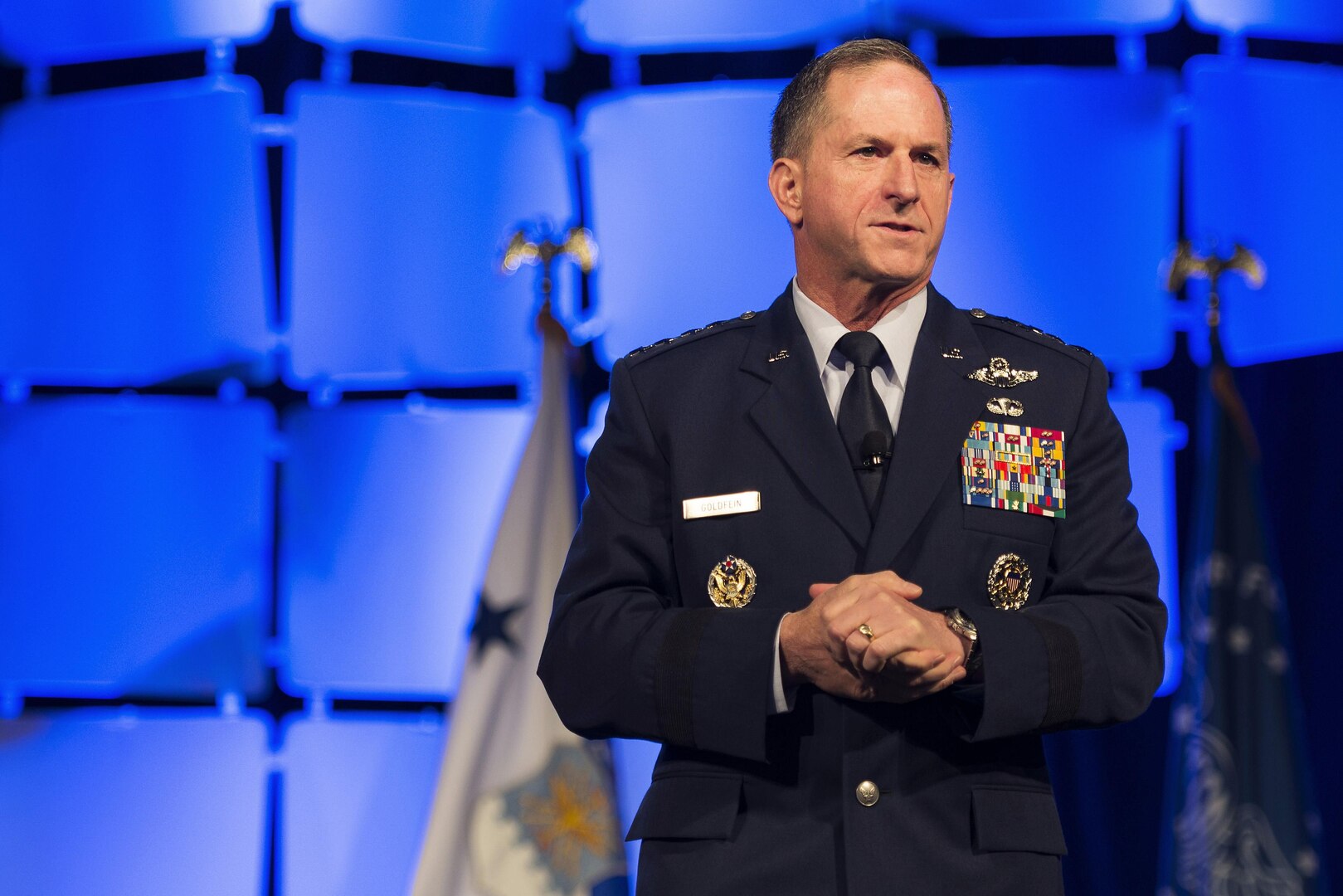 U.S. Air Force Chief of Staff Gen. David L. Goldfein delivers a speech during the Air Force Sergeants Association Professional Airmen’s Conference and International Convention at the Grand Hyatt in San Antonio Aug. 24, 2016. Goldfein, the keynote speaker, focused his remarks on the state of the Air Force. 