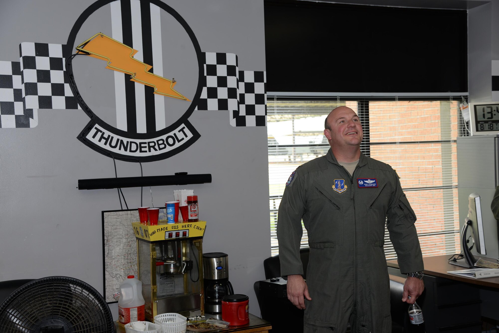 Col. Barry Blanchard, Commander, 172nd Airlift Wing, Thompson Field, Jackson, Mississippi , reminisces about his own experiences in Undergraduate Pilot Training as he tours the 37th Flying Training Squadron Aug. 18 on Columbus Air Force Base, Mississippi. Blanchard received his wings at Columbus AFB in 1993 and went through training in the 37th FTS Thunderbolt Flight. (U.S. Air Force photo/Airman 1st Class John Day)