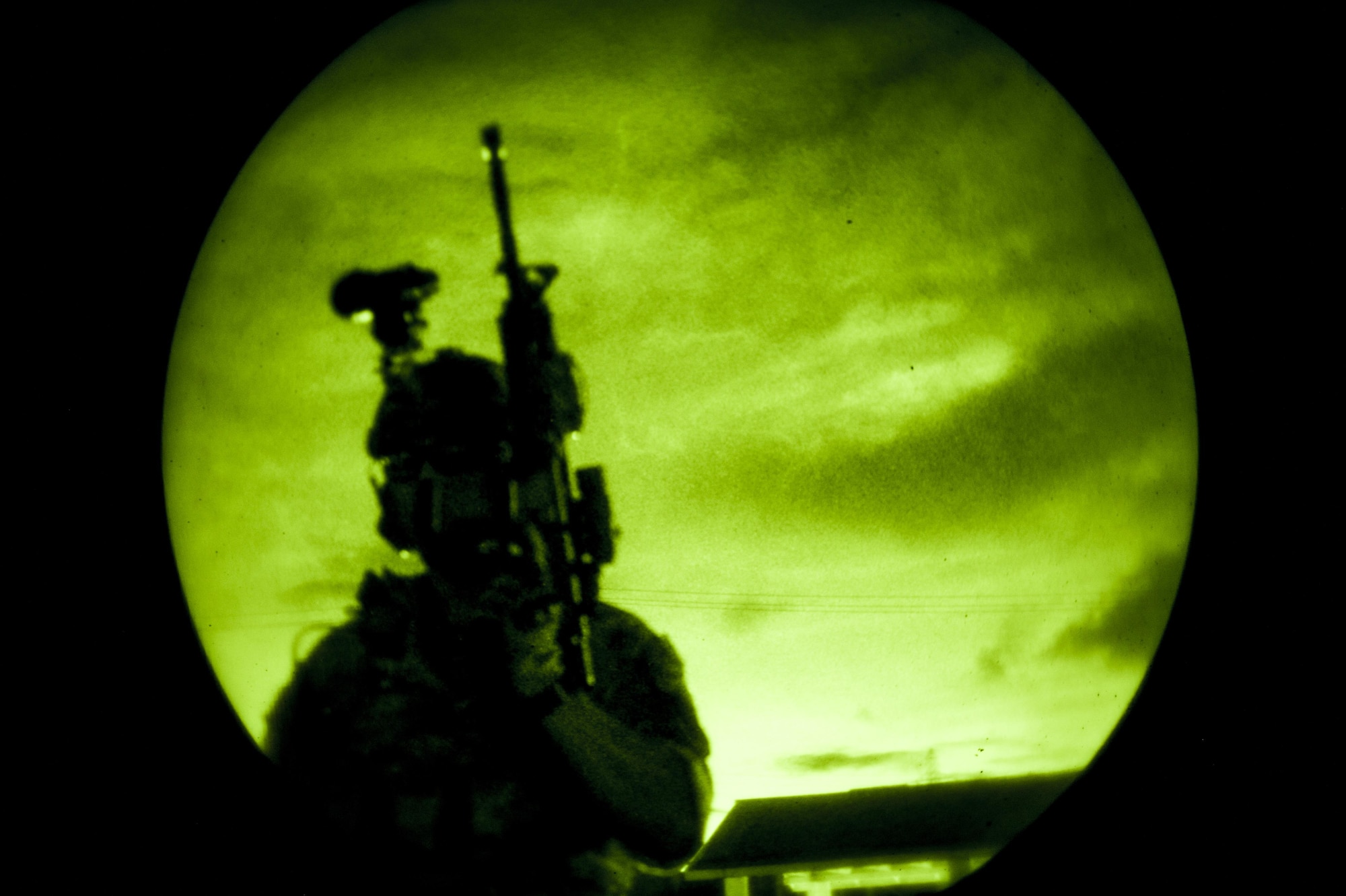 A deployed aircraft ground response element member returns from the shoot house during close quarters combat training Aug. 12, 2016, at Kadena Air Base, Japan.  The DAGRE team performs many special operations missions such as fly-away security, Special Tactics Airmen escort, airfield security and personnel recovery operations. (U.S. Air Force photo by Airman 1st Class Nick Emerick)