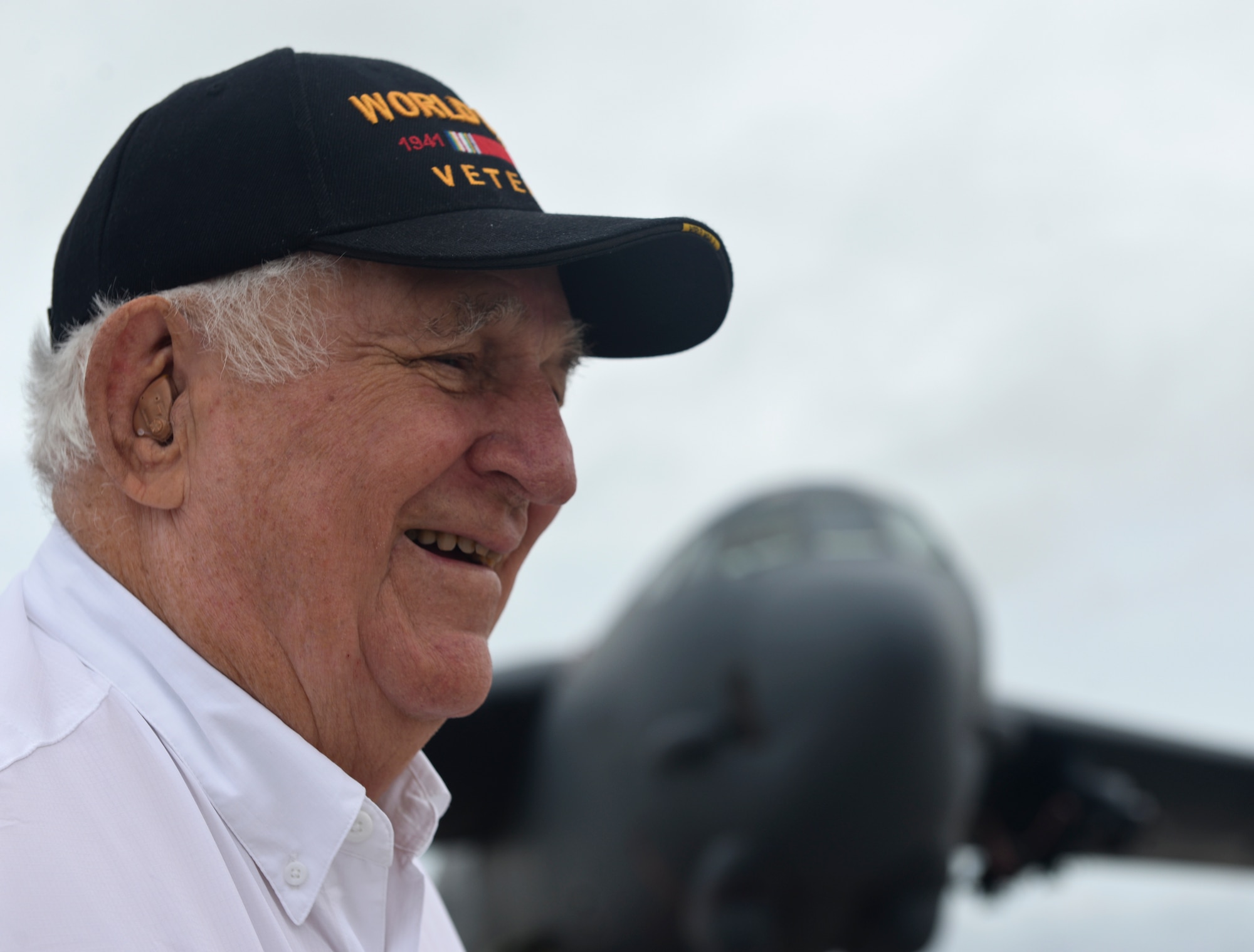 Rowland Ball, a World War II veteran, talks about his war experiences during a visit to Andersen Air Force Base, Guam, Aug. 16, 2016. Ball was stationed in Guam in 1945 and visited the island for the first time in 71 years. (U.S. Air Force photo by Staff Sgt. Benjamin Gonsier)  