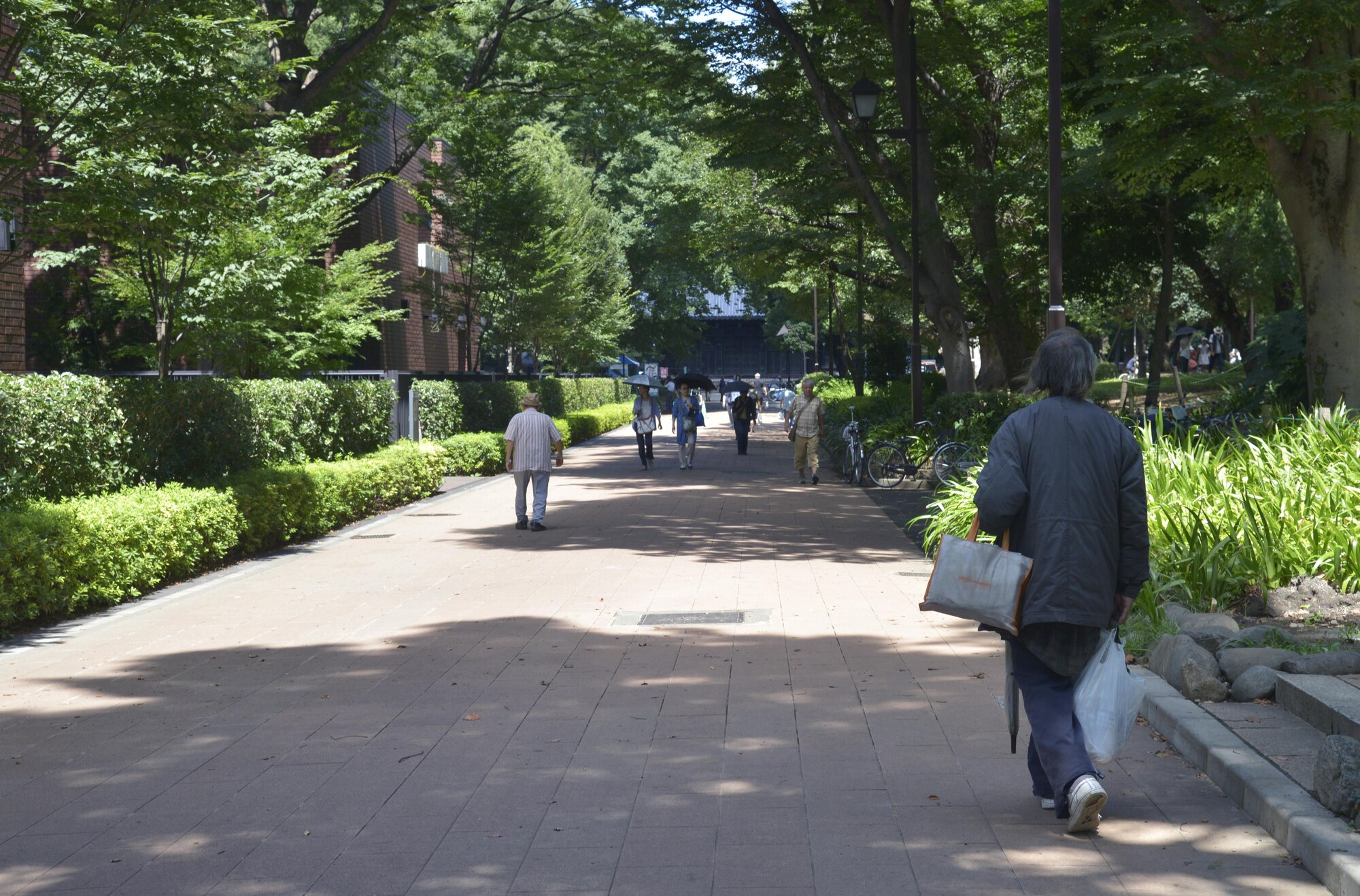 A homeless man walks towards an area to receive food at Ueno Park, Tokyo, Japan, Aug. 19, 2016. Yokota Air Base members and a local church come together once a month to provide food and haircuts for the homeless. (U.S. Air Force photo by Senior Airman David Owsianka/Released)