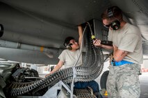 Maintainers from the 18th Aircraft Maintenance Squadron and pilots assigned to the 44th and 67th Fighter Squadrons conduct a mass aircraft generation exercise Aug. 22 and 23, at Kadena Air Base, Japan. Maintainers loaded AIM-9 sidewinder missiles, AIM-120 advanced medium-range air-to-air missiles, flares, and M-61A1 cannon rounds onto F-15 Eagles, before the aircraft taxied and were dispersed around the flight line. Kadena participates in a variety of routine training exercises throughout the year to maintain a consistent high standard of readiness and expertise. F-15s assigned to Kadena Air Base taxied on the flight line during a training exercise Aug. 23 while loaded with live ammunition. This training was not in response to or in anticipation of any regional concerns. While no planes took off from the flightline, this routine exercise helped ensure Kadena’s ability to provide air superiority in the defense of Japan and promoting peace and stability throughout the Indo-Asia-Pacific region. (U.S. Air Force photo by Senior Airman Peter Reft/Released)

