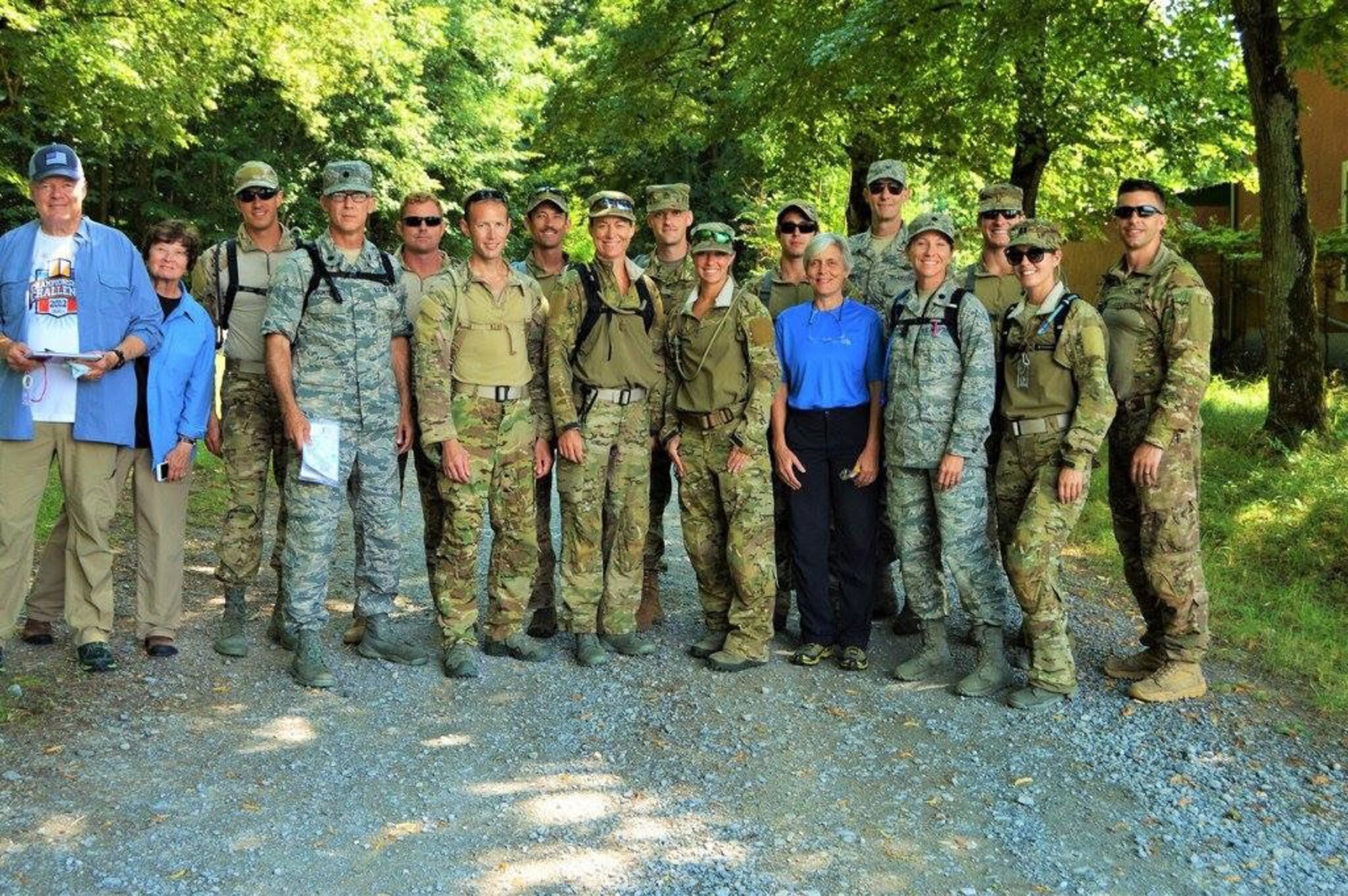 From left to right: Retired Col. Chuck Ferguson (USAFR), orienteering coach; Linda Ferguson, orienteering coach; Competitors: Maj. Pete Grossenbach, Lt. Col. Bob Houghteling, Capt. Ryan Ruddy, Capt. Chuck Francis, Maj. Mike Masuda, Maj. Jamie Turner, Staff Sgt. Reuben Sublett (Army Reserve), Maj. Caitlin Harris, Staff Sgt. Matt Gaddy; Andi Berger, orienteering coach; Col. Scott Banning, U.S. chief of delegation; Competitors: Lt. Col. Elizabeth Blanchford, 2nd Lt. Nate Davis (Mississippi Army National Guard), Capt. Amy Moore and 1st Lt. Sterling Broadhead. 