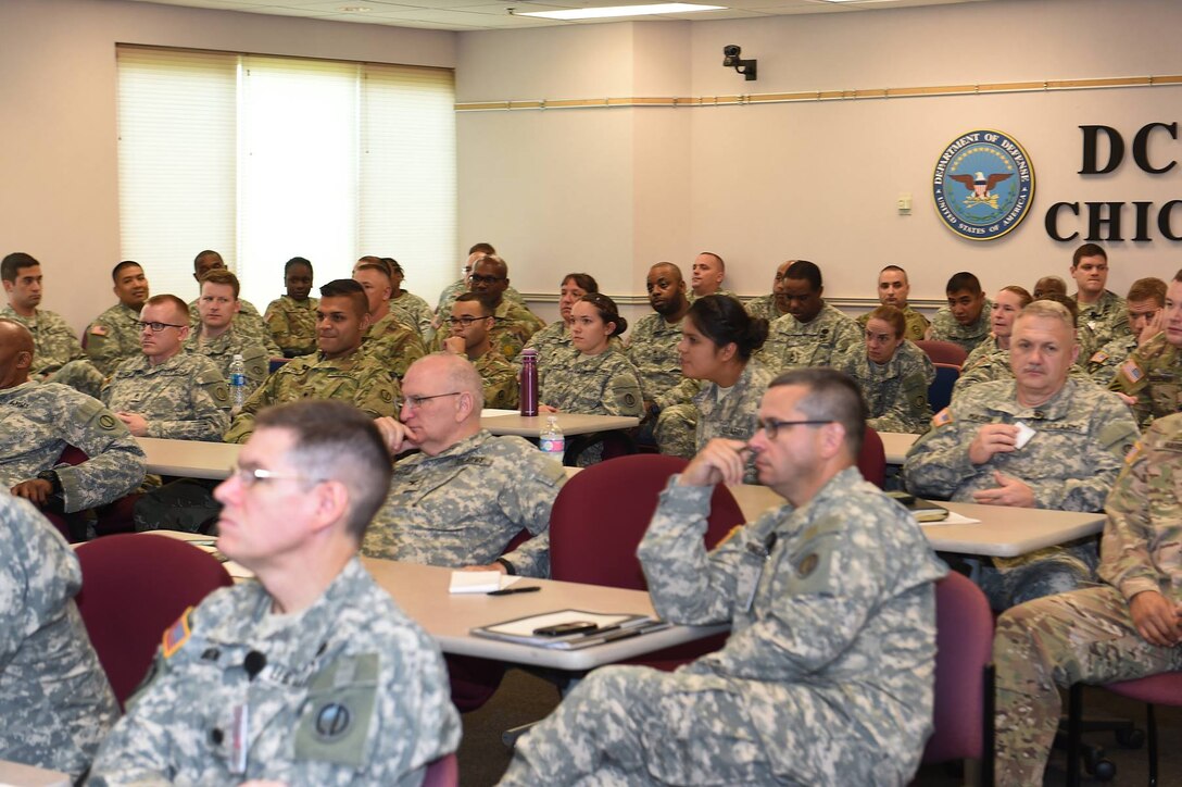 Army Reserve Soldiers to the 85th Support Command listen to a briefing on bullying and hazing during their battle assembly on Aug. 8, 2016. The class covered individual and command responsibilities related to hazing and bullying.
(Photo by Spc. David Lietz)