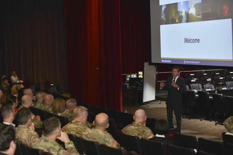 Eric Fanning, Secretary of the Army, speaks at U.S. Army Training and Doctrine Command’s Commanders Forum at Fort Eustis, Va., Aug. 25, 2016.  Fanning discussed the importance of joint war fighters as well as transparency and communication across the Army. (U.S. Air Force photo by Staff Sgt. Natasha Stannard)