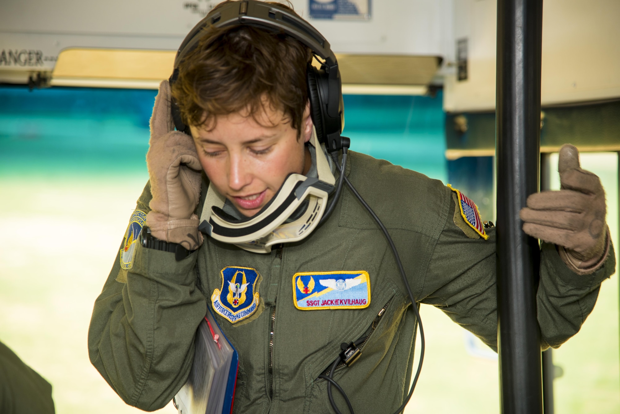 Staff Sgt. Jacquelin Rosenow, prepares to off load patients onto C-130 Hercules during Patriot Warrior exercise August 16, 2016, at Fort McCoy, Wis. Patriot Warrior is the Air Force Reserve's premier contingency deployment training exercise, designed to demonstrate training ranging from bare base buildup to full operational capabilities. (U.S. Air Force photo by Staff Sgt. Adam C. Borgman)
