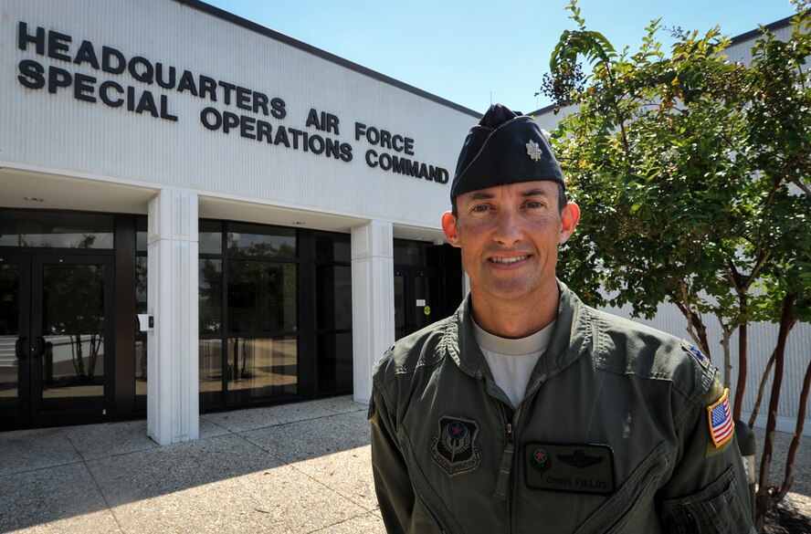 Lt. Col. Christopher Fields, a mobility requirements manager with Air Force Special Operations Command, stands outside AFSOC headquarters building at Hurlburt Field, Fla., Aug. 23, 2016. Fields is scheduled to participate in the half-marathon during the 20th Annual Air Force Marathon, Sept. 17, at Wright-Patterson Air Force Base, Ohio. (U.S. Air Force photo/Airman 1st Class Joseph Pick)