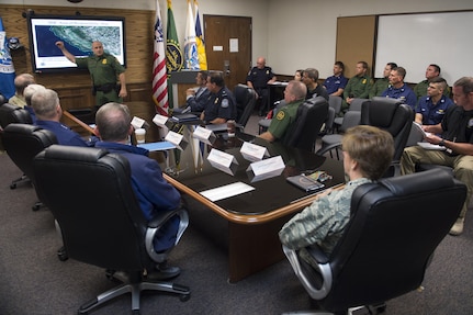 Gen. Lori Robinson, NORAD and USNORTHCOM Commander, is briefed about the Southwest Border Region by members of the Department of Homeland Security, the U.S. Customs and Border Protection and Joint Task Force North at the CBP Air and Marine Operations in San Diego, Calif., Aug. 24, 2016. (NORAD and USNORTHCOM Courtesy Photo) 