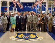 Group photo showing attendees of the Air Force Sustainment Center's Community Liaison Program Conference at Hollywood and Vine inside bldg. 3001, Aug. 26, 2016, Tinker Air Force Base, Okla. Lt. Gen. Lee K. Levy II, AFSC commander, hosted the conference to facilitate better understanding between military and community leaders. (U.S. Air Force photo/Greg L. Davis)