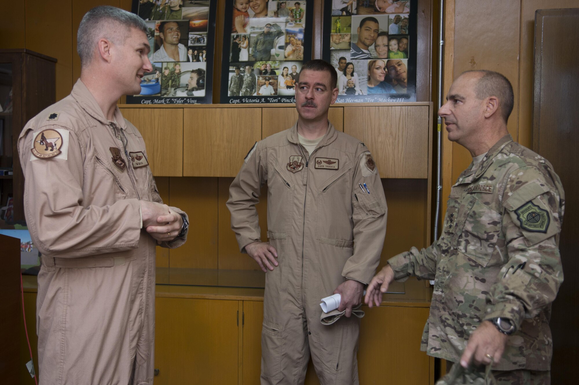 U.S. Air Force Lt. Gen. Jeffrey Harrigian, U.S. Air Forces Central Command commander is briefed by Lt. Col Timothy Mach, 22nd Expeditionary Air Refueling Squadron commander, on the day-to-day operations at Incirlik Air Base, Turkey, Aug. 28, 2016. Harrigian learned about the base’s capabilities and visited Airmen deployed here in support of Operation Inherent Resolve. (U.S. Air Force photo by Staff Sgt. Ciara Gosier)