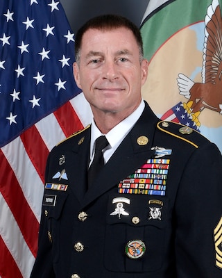 Command Sergeant Major William F. Thetford entered the United States Army in 1981 and attended One Station Unit Training (OSUT) at Fort Benning, Georgia, where he was trained as an Infantryman.
Upon completion of his initial training as an Infantryman, CSM Thetford was assigned to Company B, 2d Battalion 75th Ranger Regiment, Fort Lewis, Washington, where he served as a Rifleman, Fire Team Leader and Squad Leader. In 1986, CSM Thetford served with the Mountain Ranger Camp as a Mountaineering Instructor and Platoon Small Group Leader.
CSM Thetford assessed for a Special Mission Unit in 1990. He served as a Team Member, Team Sergeant, Troop Sergeant Major, Operations Sergeant Major, Operator Training Course Sergeant Major, Squadron Command Sergeant Major and Unit Command Sergeant Major. In September 2011, he became the Command Sergeant Major of the Joint Special Operations Command. He served in this position until October 2014 at which time he became the Command Senior Enlisted Leader of U.S. Special Operations Command, MacDill AFB, FL.  Currently he serves as the Command Senior Enlisted Leader, U.S. Central Command, MacDill AFB, FL.