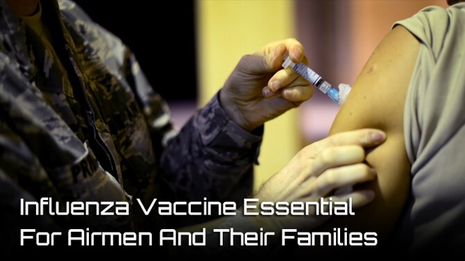 Staff Sgt. Justin Pribble, 31st Medical Operations Squadron allergy and immunizations NCO in charge, administers an influenza vaccine to a patient, Oct. 14, 2015, at Aviano Air Base, Italy. (Photo by Senior Airman Areca T. Bell, Graphic added by Steve Thompson)