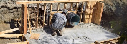 Soldiers with the 841st Engineer Battalion, U.S. Army Reserve complete several culverts on a tank firing range protect roads from floodwaters during Operation Resolute Castle on August 20, 2016 at Novo Selo Training Area, Bulgaria.  Completing these culverts increases the longevity of tank firing range roads.  Operation Resolute Castle, a wide-scale military construction operation through Eastern Europe, spans across Estonia, Hungary, Romania, and Bulgaria, and involves units from the U.S. Army, U.S. Army Reserve, Tennessee Army and Air National Guard, Mississippi National Guard, and Alabama Army National Guard.  (U.S. Army Photo by 1st Lt. Matthew Gilbert, 194th Engineer Brigade, Tennessee Army National Guard)