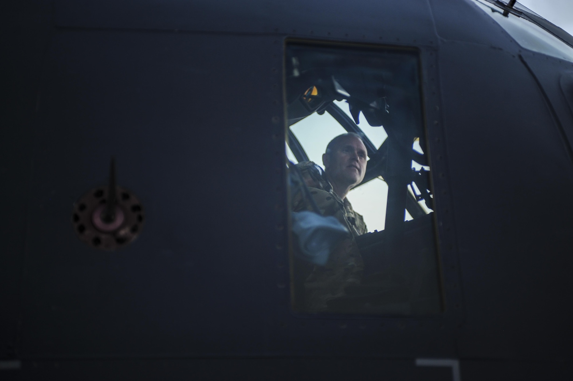 An Airman, assigned to the 71st Rescue Squadron, Moody Air Force Base, Georgia, prepares the cockpit of a HC-130J Combat King II for Red Flag 16-4 at Nellis Air Force Base, Nev., Aug. 25, 2016. Red Flag is a realistic combat training exercise involving the air, space and cyber forces of the U.S. (U.S. Air Force photo by Airman 1st Class Kevin Tanenbaum/Released)