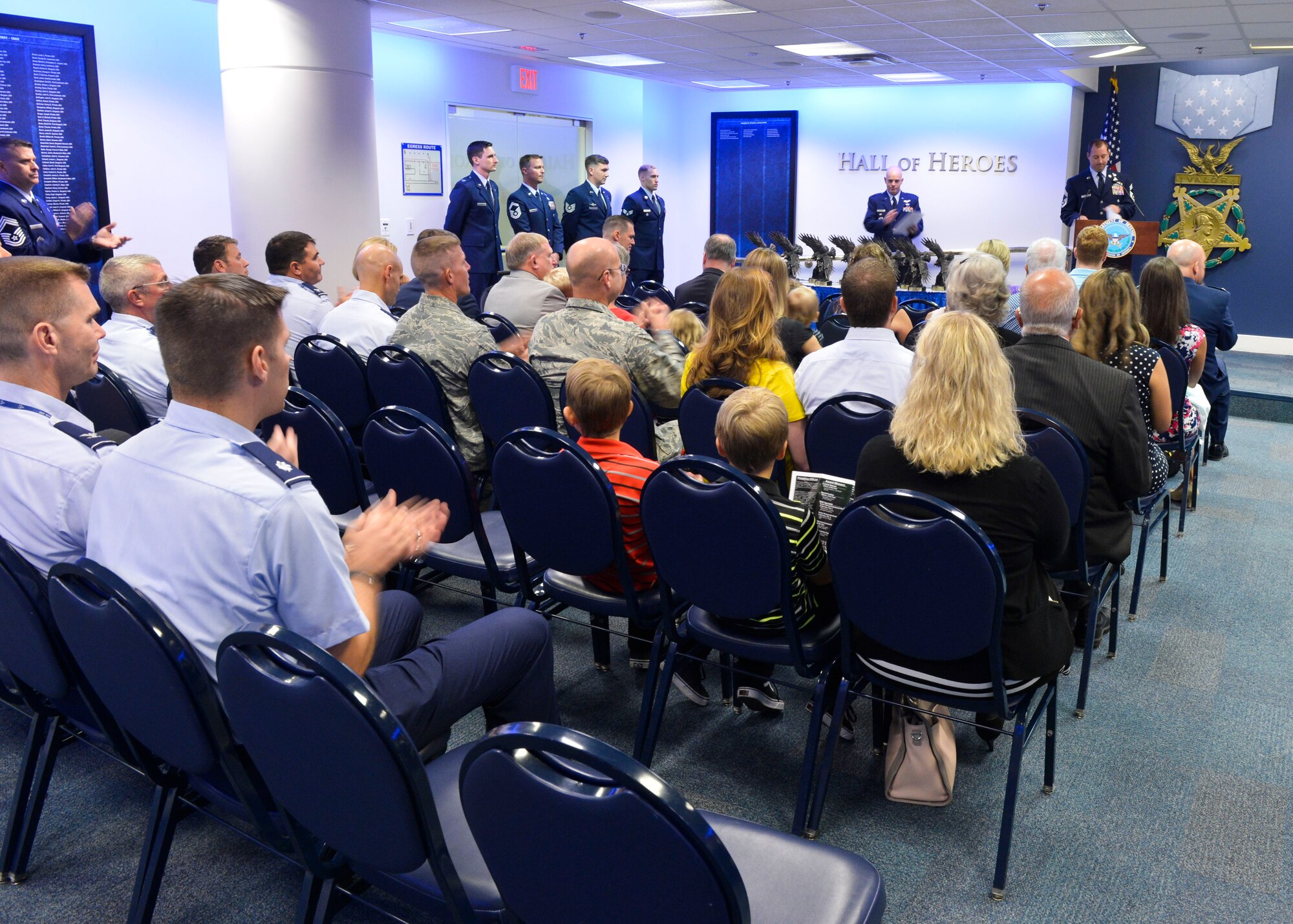 Family of Special Tactics Airmen attend the annual Air Force-level award ceremony for Special Tactics Airmen and others in the Pentagon's Hall of Heroes Aug. 25, 2016, in Washington, D.C. Special Tactics Airmen are often the first special operations elements deployed into crisis situations. (U.S. Air Force photo by Tech. Sgt. Anthony Nelson Jr)