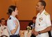 U.S. Navy Adm. Cecil D Haney, U.S. Strategic Command (USSTRATCOM) commander, speaks with 2nd Lt. Shannon Miller, an intelligence officer with the 157th Air Operations Group, Missouri Air National Guard at the “Next Generation Breakfast” during the seventh annual USSTRATCOM Deterrence Symposium, La Vista, Neb., July 28, 2016. The breakfast served as an opportunity for senior leaders to mentor junior personnel within the nuclear enterprise. (DoD photo by Steve Cunningham/Released) 