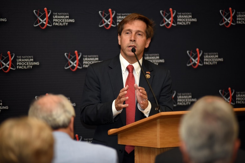 Congressman Chuck Fleischmann, representing Tennessee’s 3rd District, which includes Oak Ridge, Tenn., talks about how teamwork is an important part of the construction of the new Uranium Processing Facility during a groundbreaking ceremony Aug. 25, 2016 for the Construction Support Building, which is part of the UPF, at the New Hope Center. Fleischmann serves on the House Appropriations Committee and its Energy and Water Subcommittee. 
