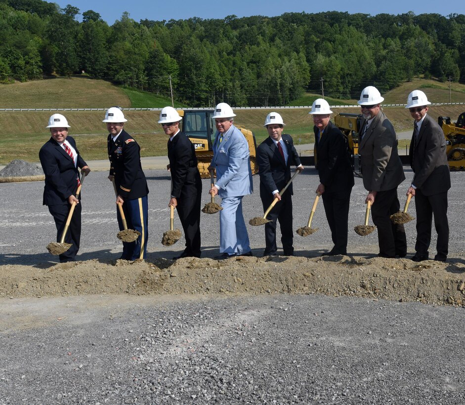 Distinguished officials take part in the groundbreaking of the new Construction Support Building at the Y-12 National Security Complex in Oak Ridge, Tenn., Aug. 25, 2016. The U.S. Army Corps of Engineers Nashville District is managing the construction of the building, which is part of the larger Uranium Processing Facility project.